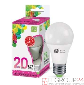 Лампа светодиодная LED-A60-standard 20Вт грушевидная 230В E27 6500К 1800лм ASD 4690612014210